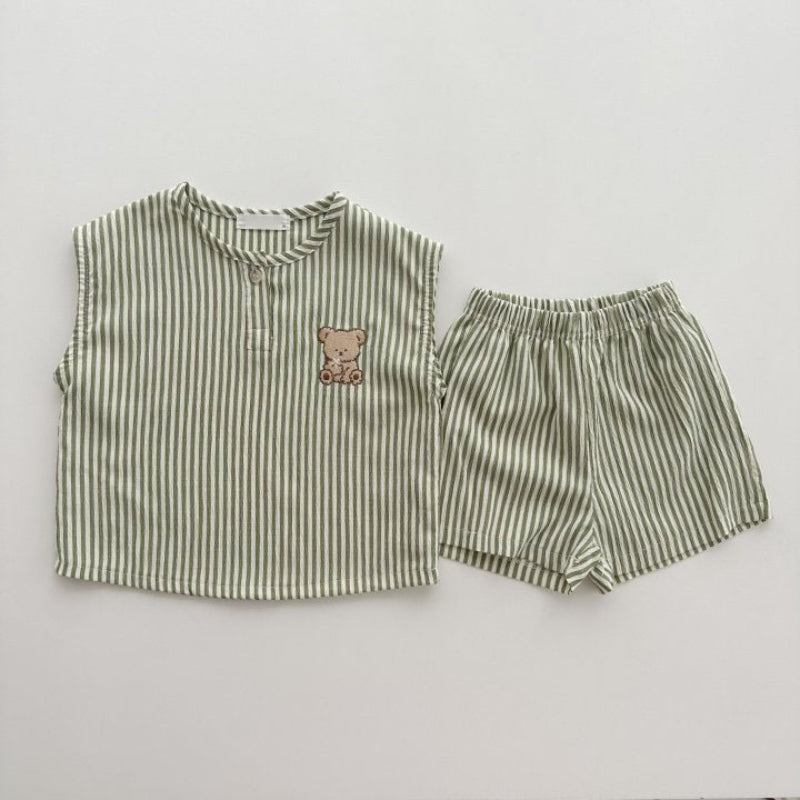 【BABY&KID】夏新作 ボーダーノースリーブベアセットアップSK091205