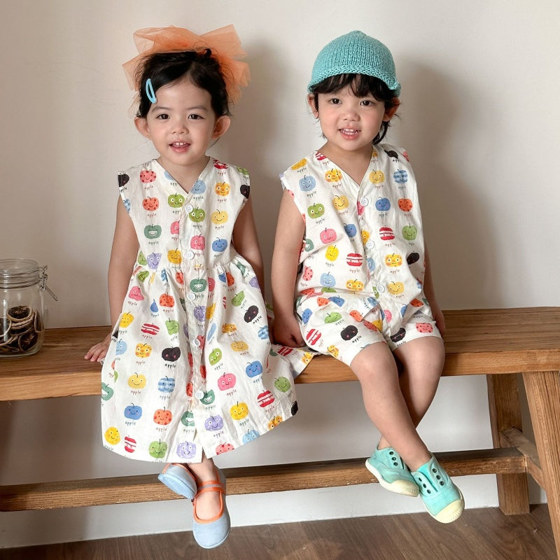 【BABY&KID】夏新作りんご総柄セットアップ、ワンピースSK104708