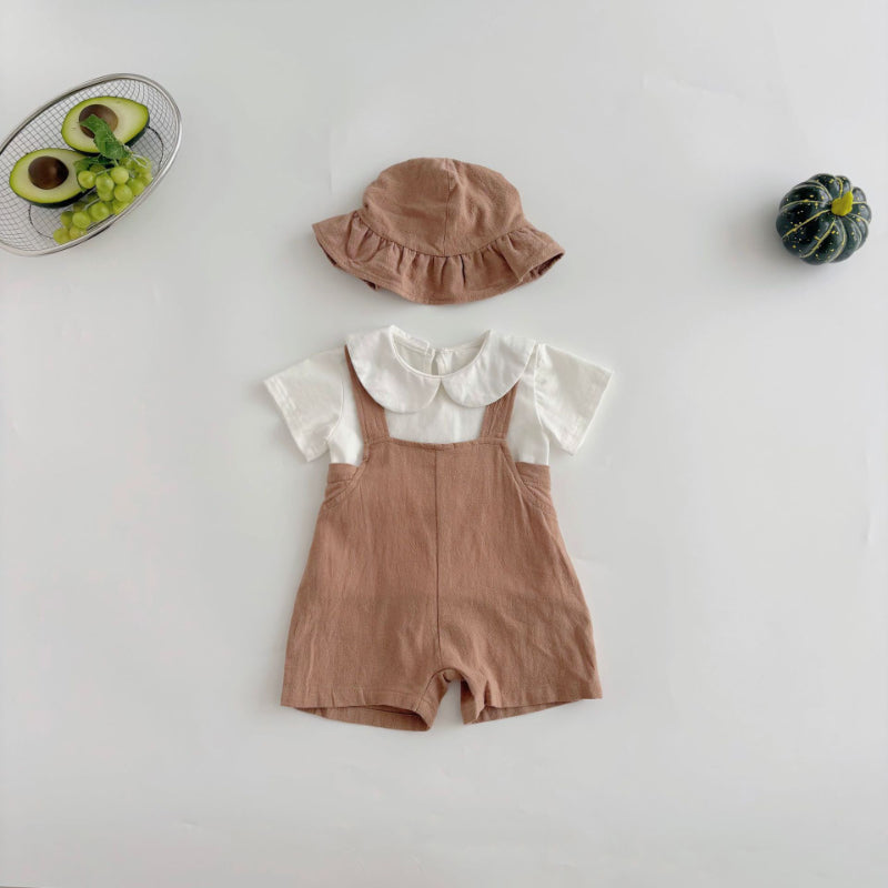 【BABY】夏新作 ナチュラル無地サロペット&帽子、TシャツSK072224
