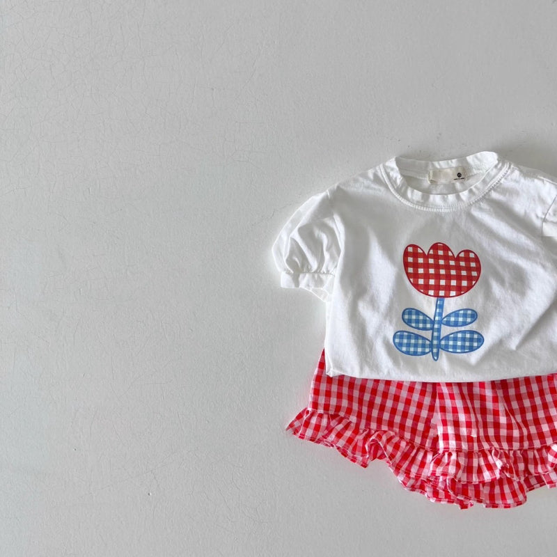 【BABY&KID】夏新作 プリントTシャツ&チェックフリルショートパンツSK082720