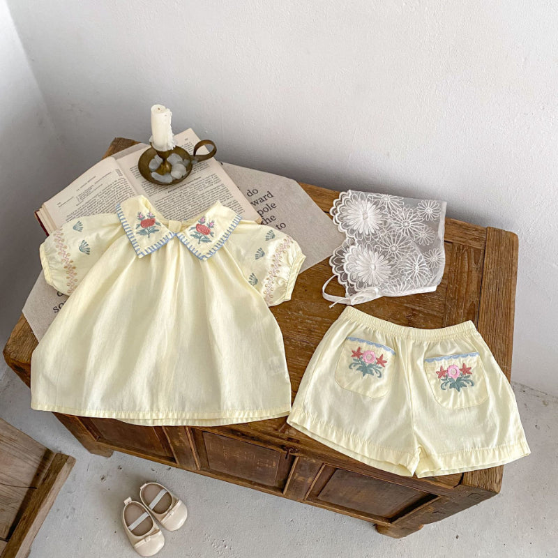 【BABY】夏新作 花柄刺繍襟付きセットアップSK010231