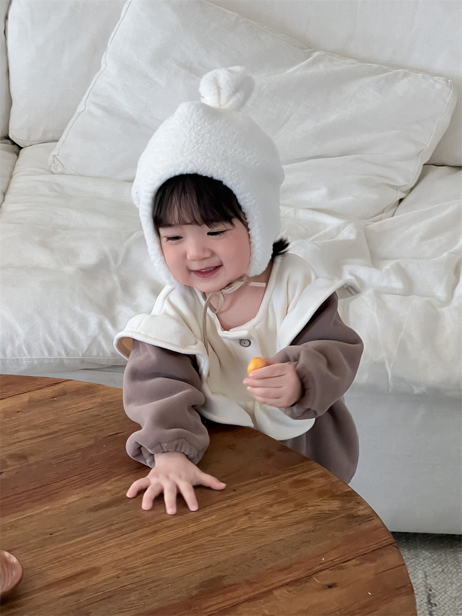 【BABY】コントラストカラーのフリル付きロンパースSK11529