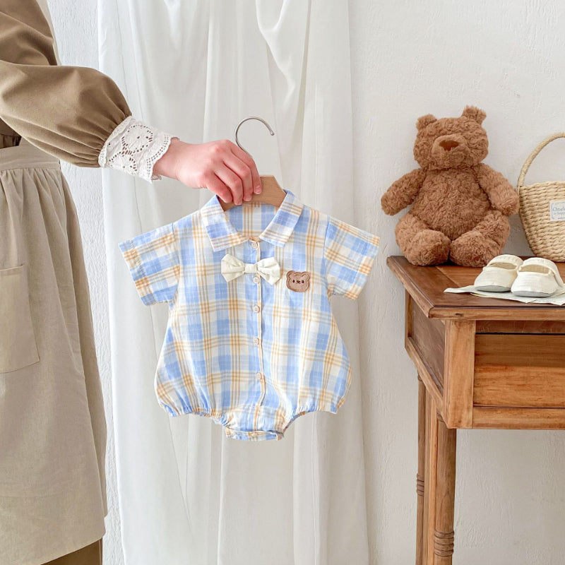 【BABY】夏新作 Sweet bearチェックロンパース、サロペットSK062910