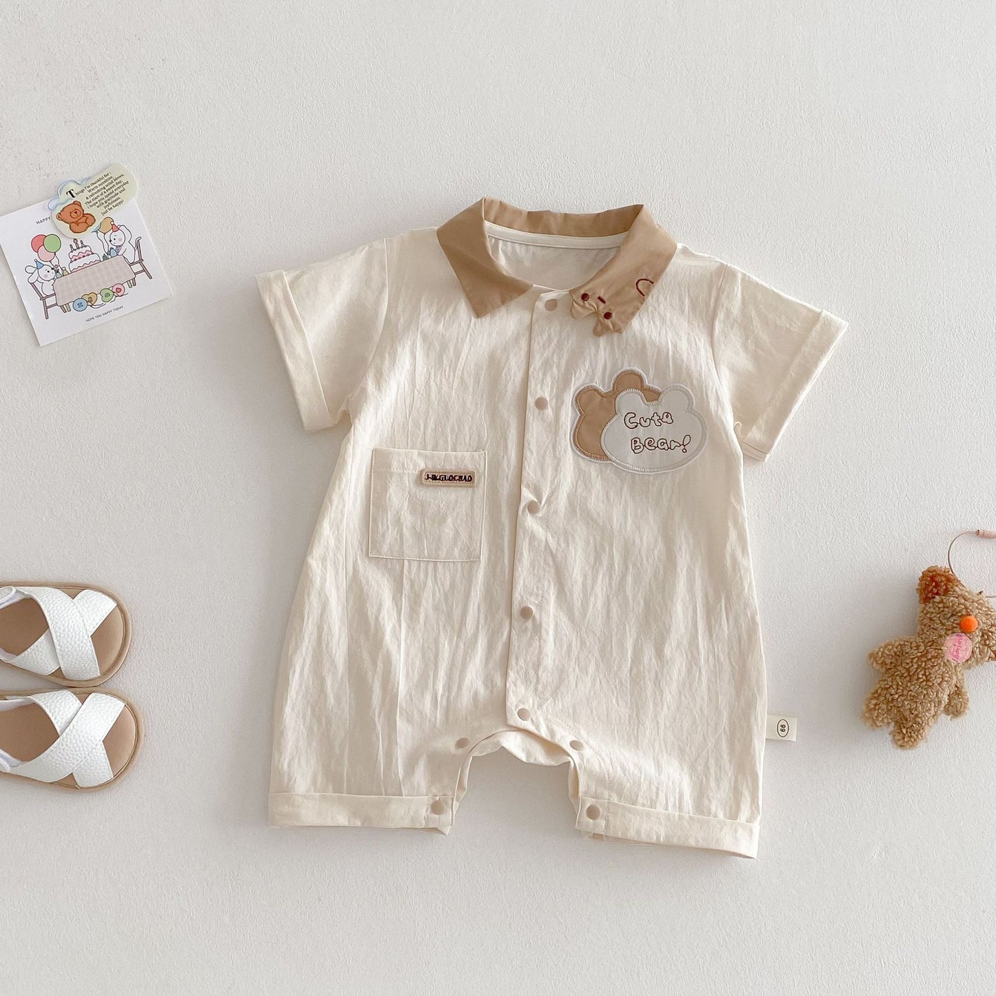 【BABY】夏新作 Cute bear刺繡ロンパースSK063102
