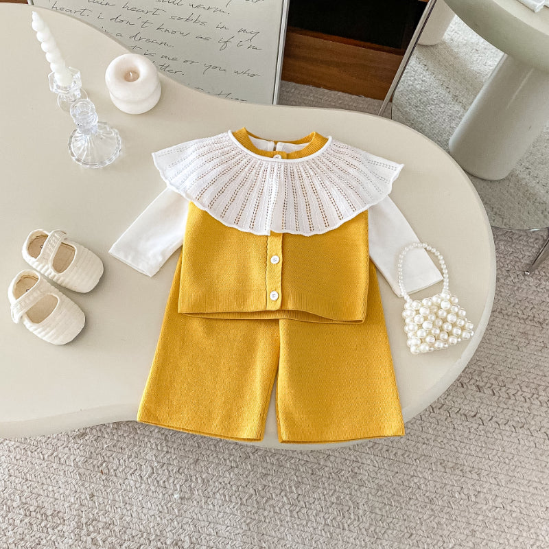 【BABY&KID】大襟ブラウス&ニットベスト&ニットワイドパンツSK101436