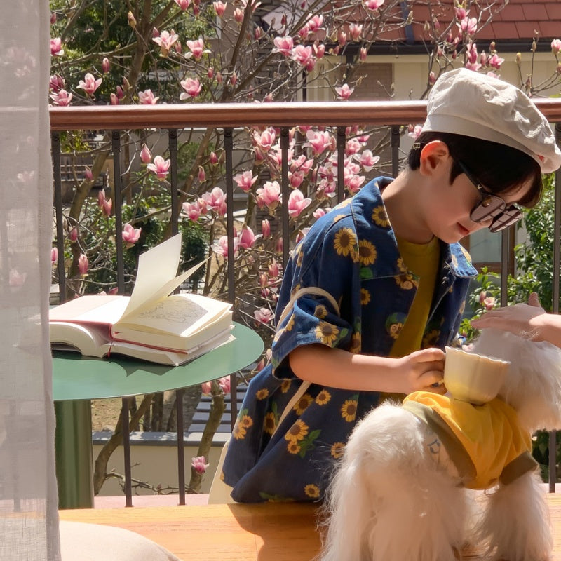 【BABY&KID】夏新作 ひまわりデザインデニムセットアップSK080517