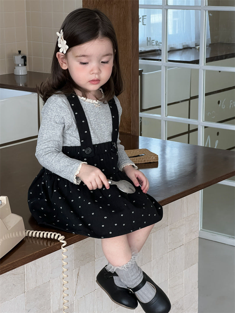 【BABY&KID】レース襟可愛いTシャツ、いドットサロペットスカートSK021503
