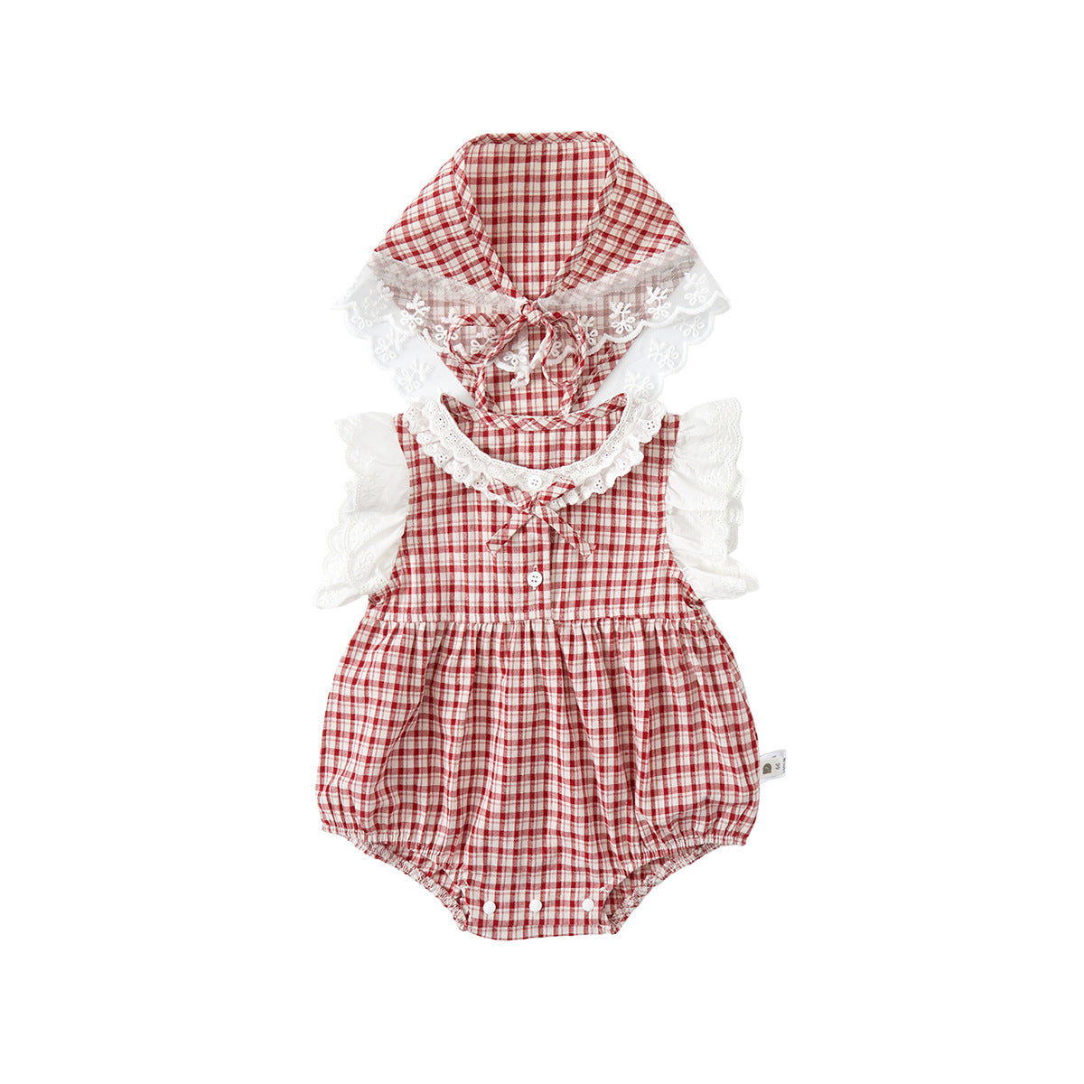 【BABY】夏新作 レースチェックロンパース&ヘッドバンドSK071712
