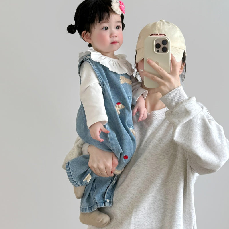 【BABY】りんご&犬柄デニムサロペット、うさぎ刺繍TシャツSK100536