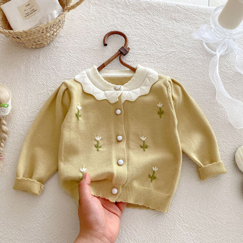 【BABY】フリル襟刺繍ニットカーディガンSK092425