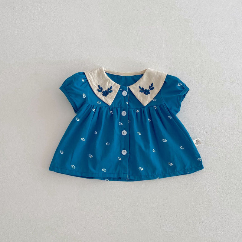 【BABY】夏新作 フラワー刺繍襟セットアップSK072604