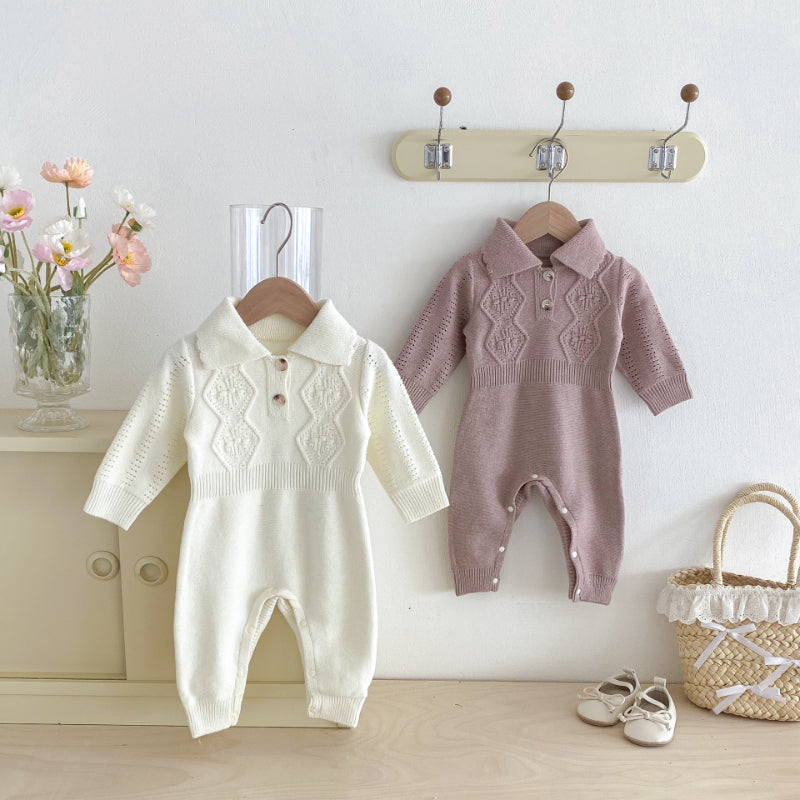 【BABY】襟付きアラン編みニットカバーオールSK092526