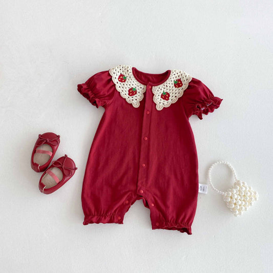 【BABY】夏新作 レッド刺繍ロンパースSK090306