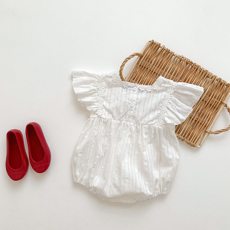 【BABY】夏新作 花刺繍スクエアネックロンパースSK090704