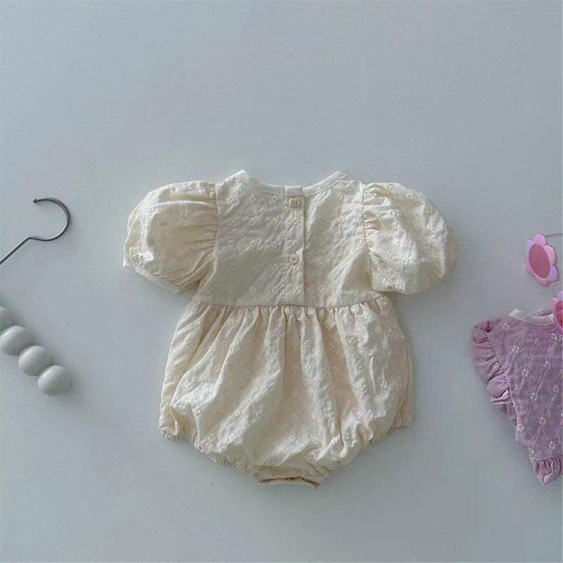 【BABY】夏新作 パフスリーブ刺繍ロンパースSK090312