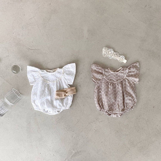 【BABY】夏新作 無地刺繍レースロンパースSK071602