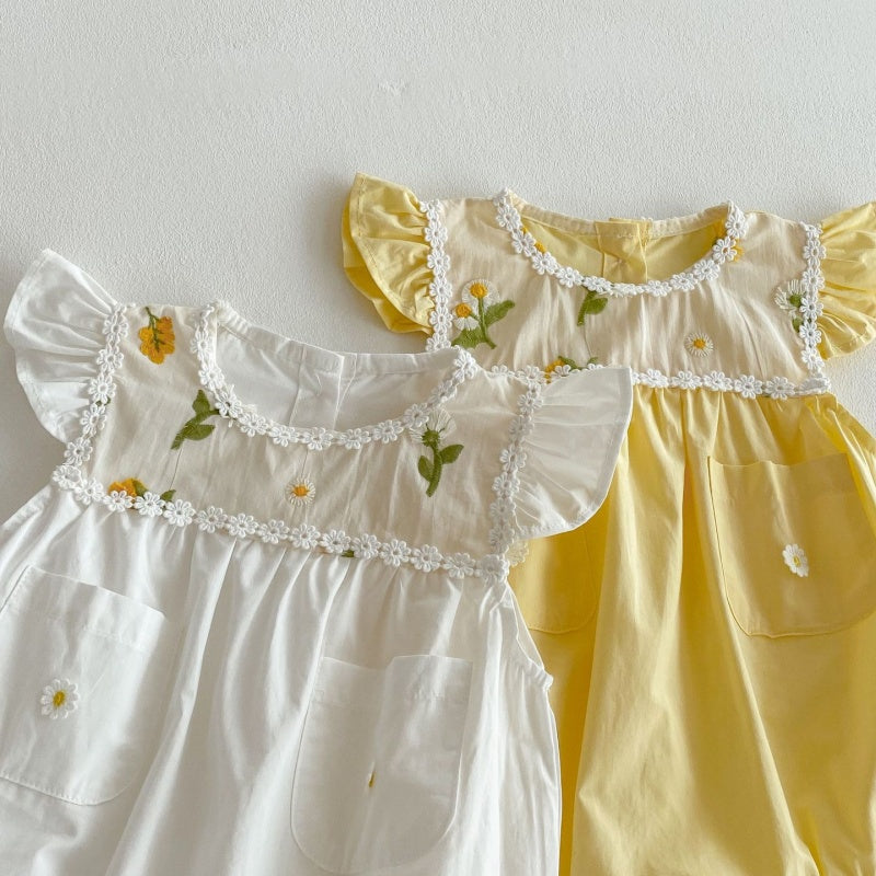 【BABY】夏新作 小花刺繍襟ロンパースSK071907