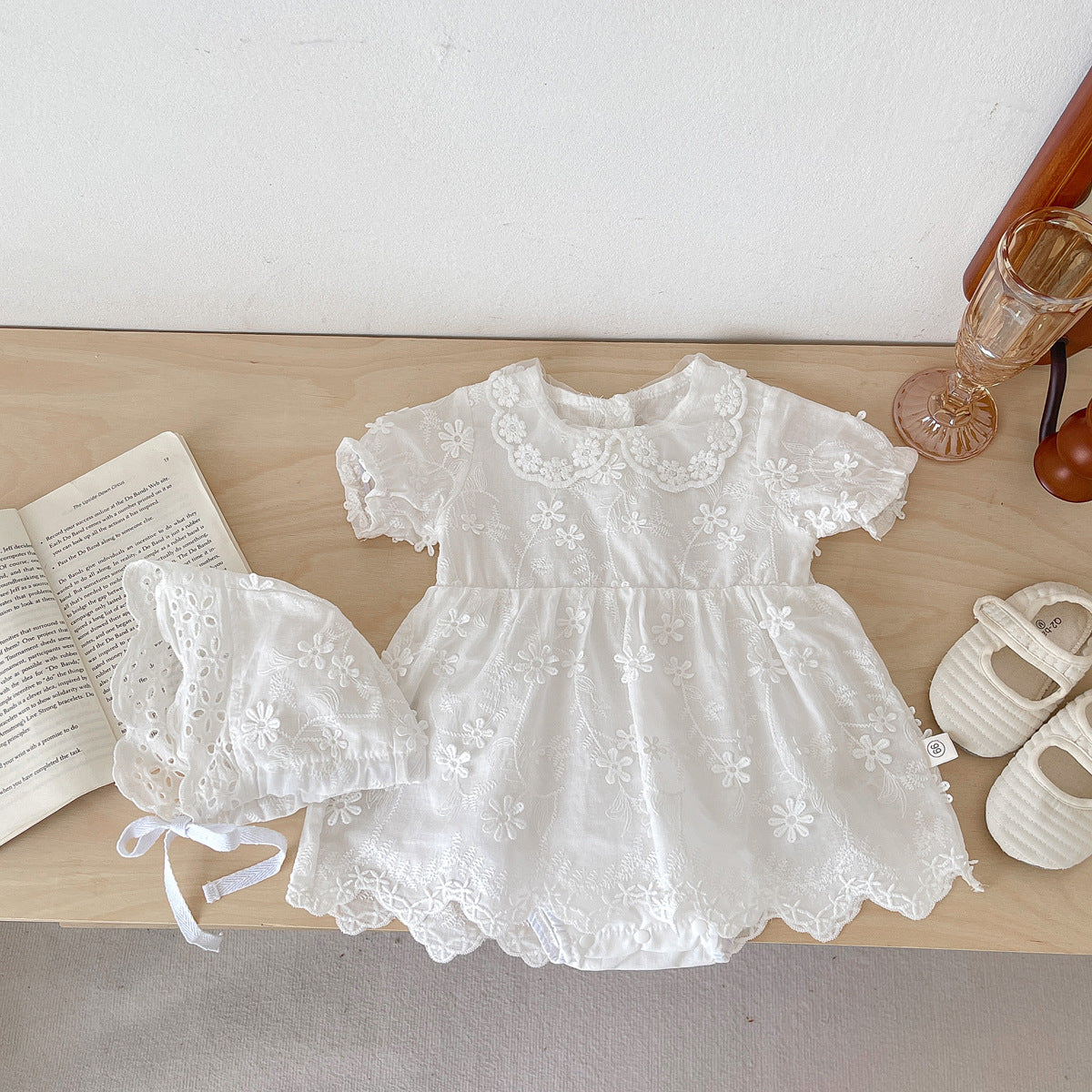 【BABY】夏新作 レース刺繍プリンセスロンパースドレス&帽子SK061820