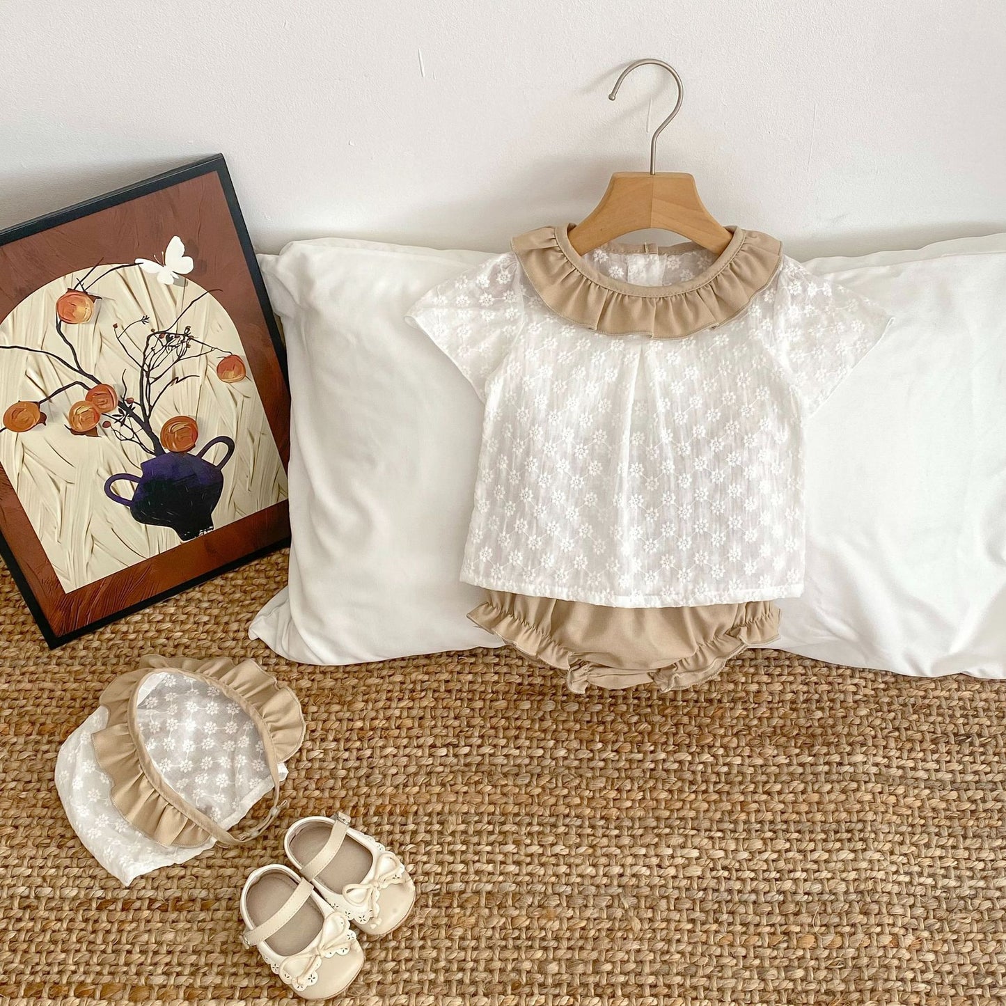 【3点セット】夏新作 フラワー刺繡Tシャツ&ブルマ&帽子SK061711