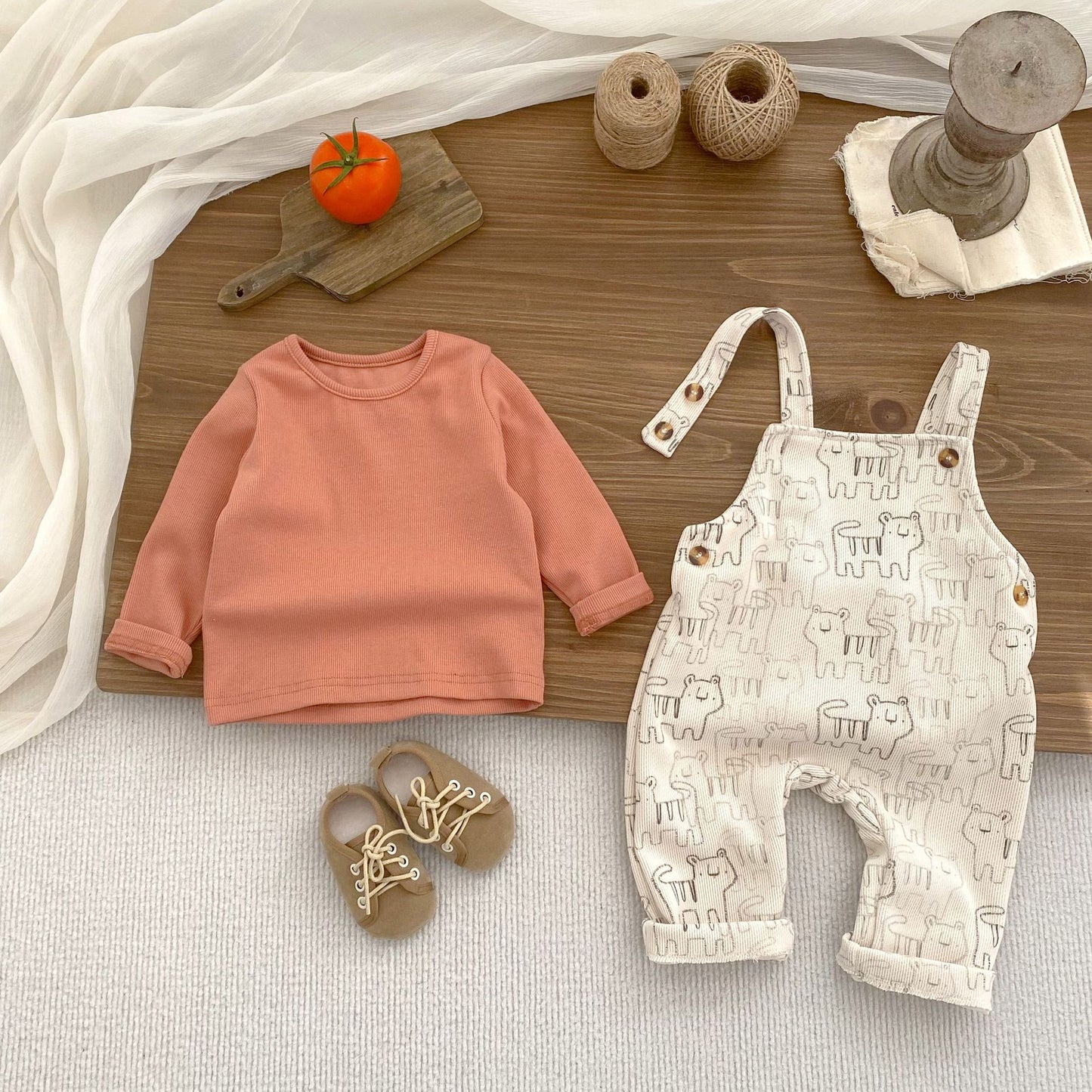【BABY&KID】タイガー柄サロペット、無地トップスSK061011