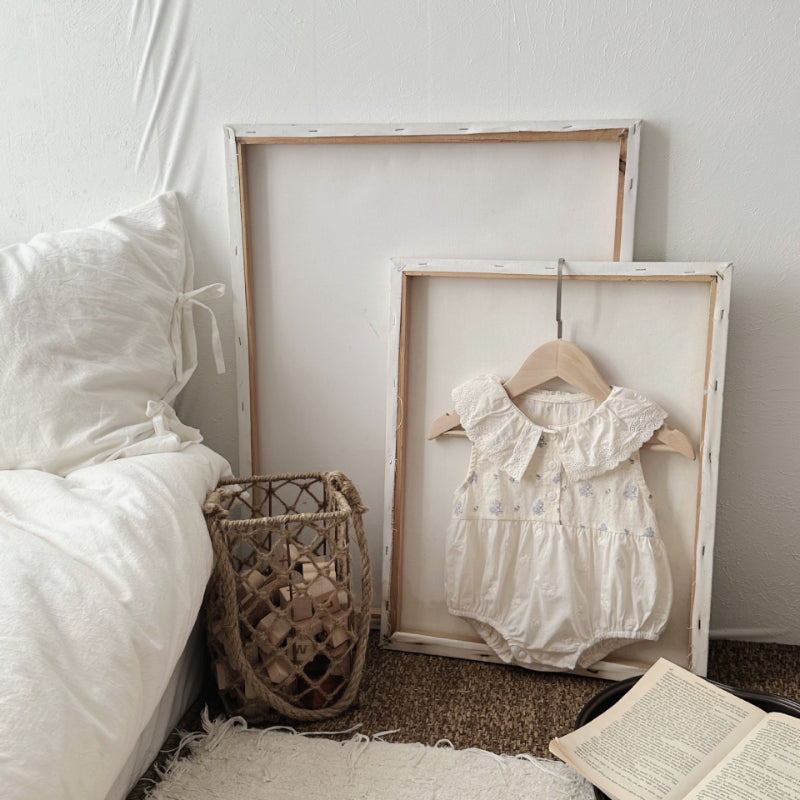 【BABY】夏新作 花柄刺繍フラワーロンパースSK081704