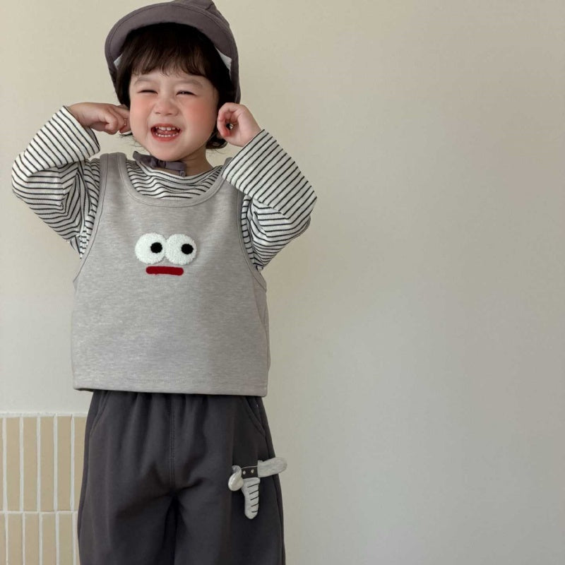 【BABY&KID】おめめ柄ベスト、ボーダー長袖、カジュアルパンツSK104007