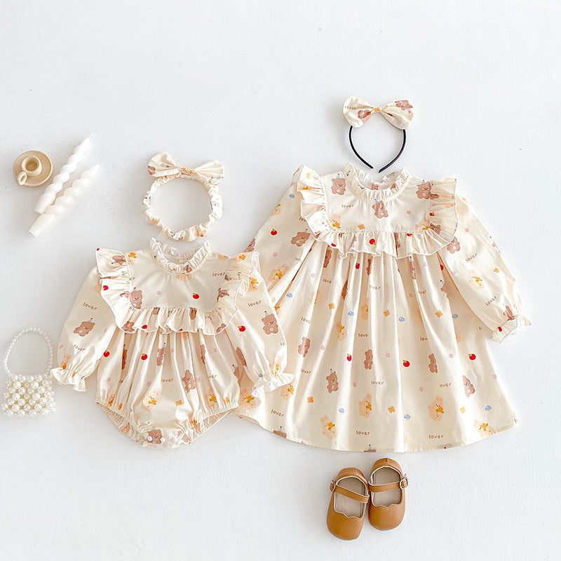 【姉妹服】フリル袖くまロンパース、ワンピースSK101137