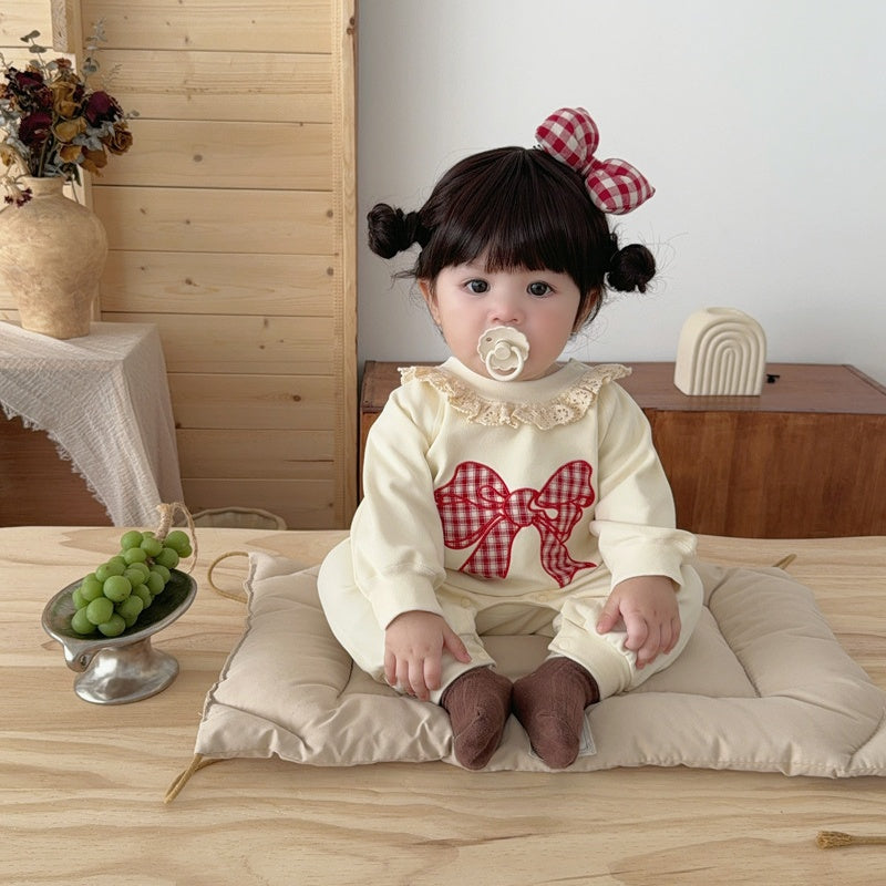 【BABY】リボン柄レースカラーカバーオールSK102413