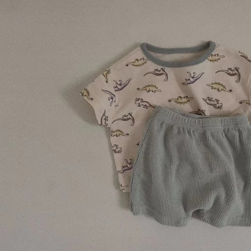 【BABY&KID】夏新作 アニマル総柄トップス&無地ショートパンツSK082717