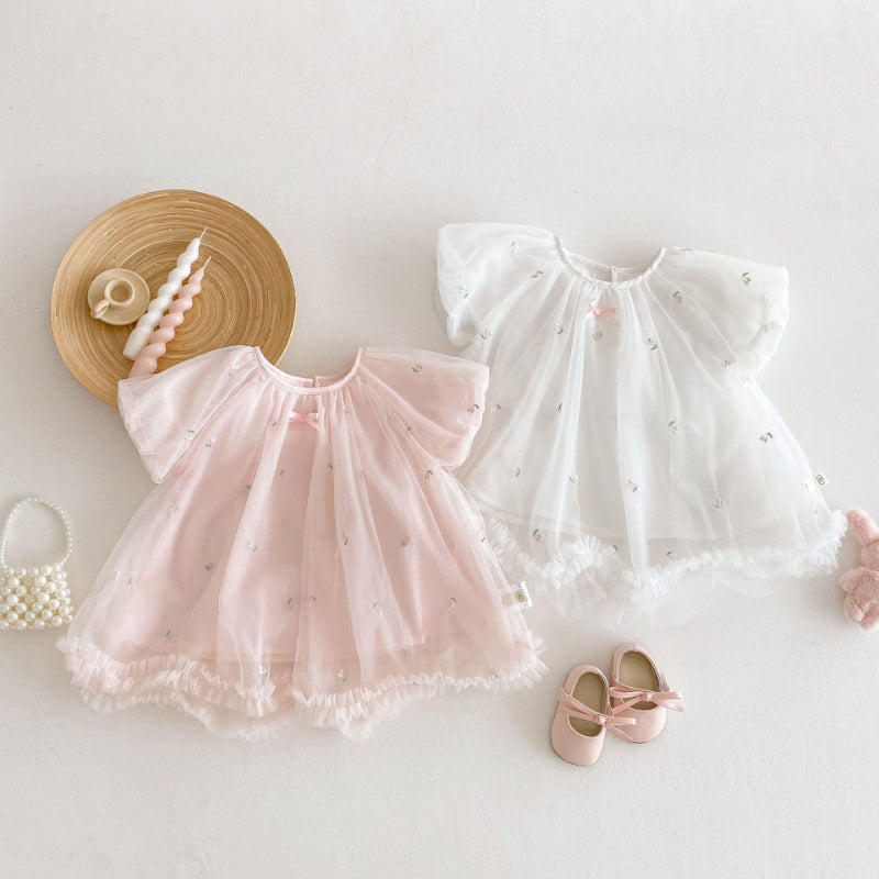 【BABY&KID】夏新作 メッシュ刺繍ワンピースSK070512