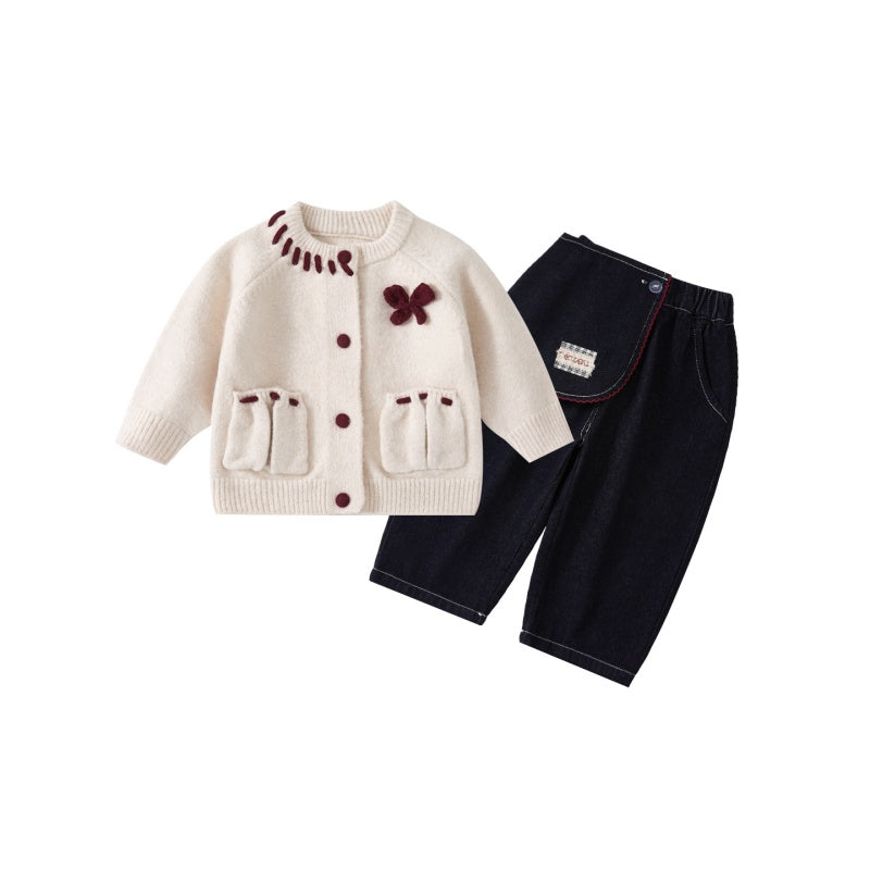 【BABY】ポケット付きニットカーデ、デニムパンツSK102226