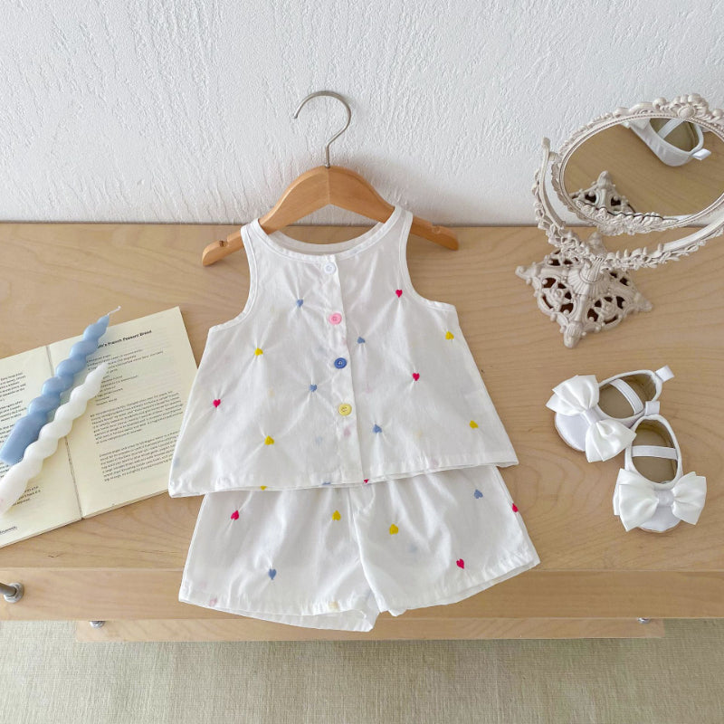 【BABY】夏新作 カラフルハート刺繍セットアップSK092214