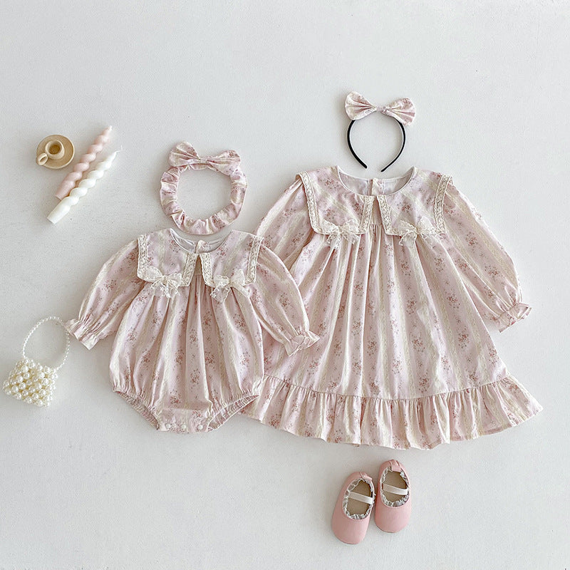 【姉妹服】ピンクプリンセス襟ロンパース、ワンピースSK101108