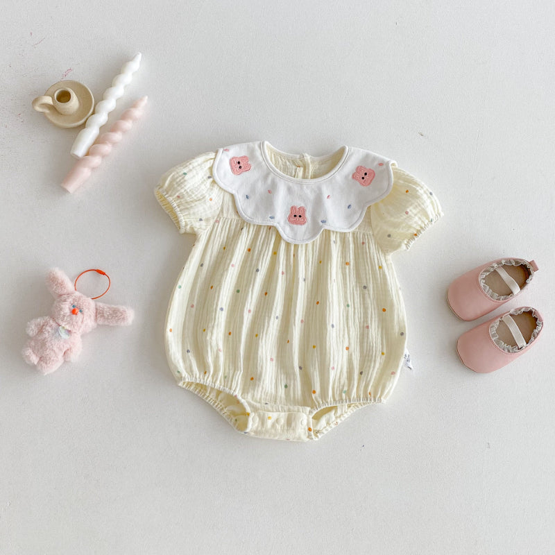 【BABY】夏新作 うさぎ刺繍ドットロンパースSK092606