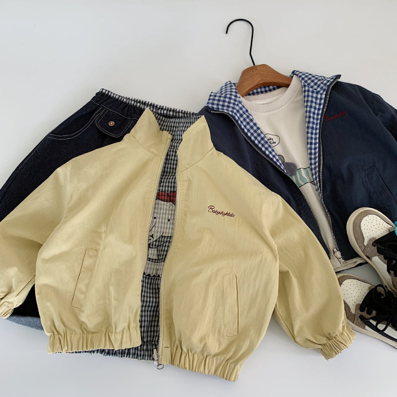 【BABY&KID】チェック象柄or無地リバーシブルコートSK100528