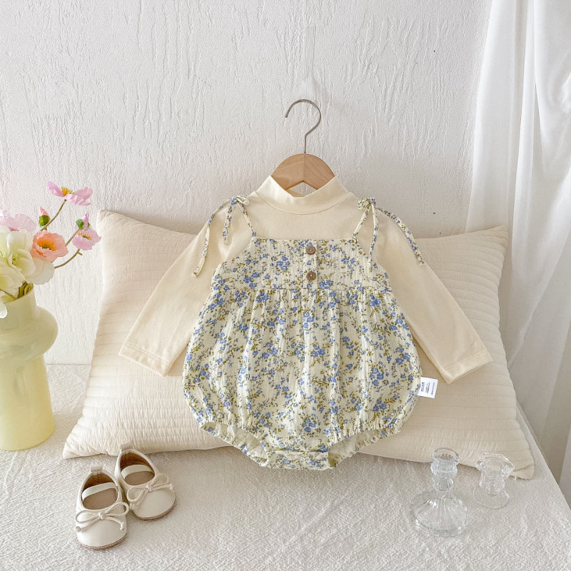 【BABY】フェイクレイヤード花柄ロンパースSK092805