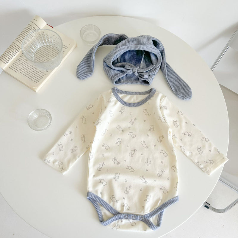 【BABY】うさぎ長袖ロンパース&帽子SK010320