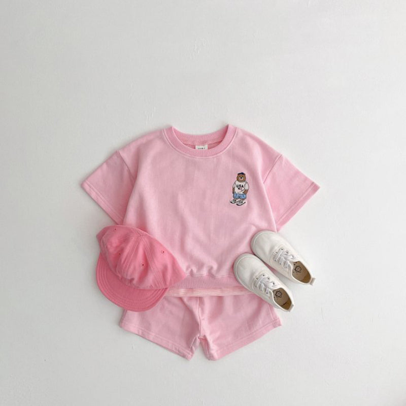 【BABY&KID】夏新作 ベアプリント半袖セットアップSK091207