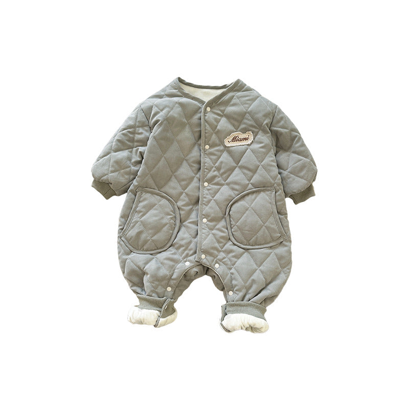 【BABY】厚手コットン製無地ロンパースSK022012