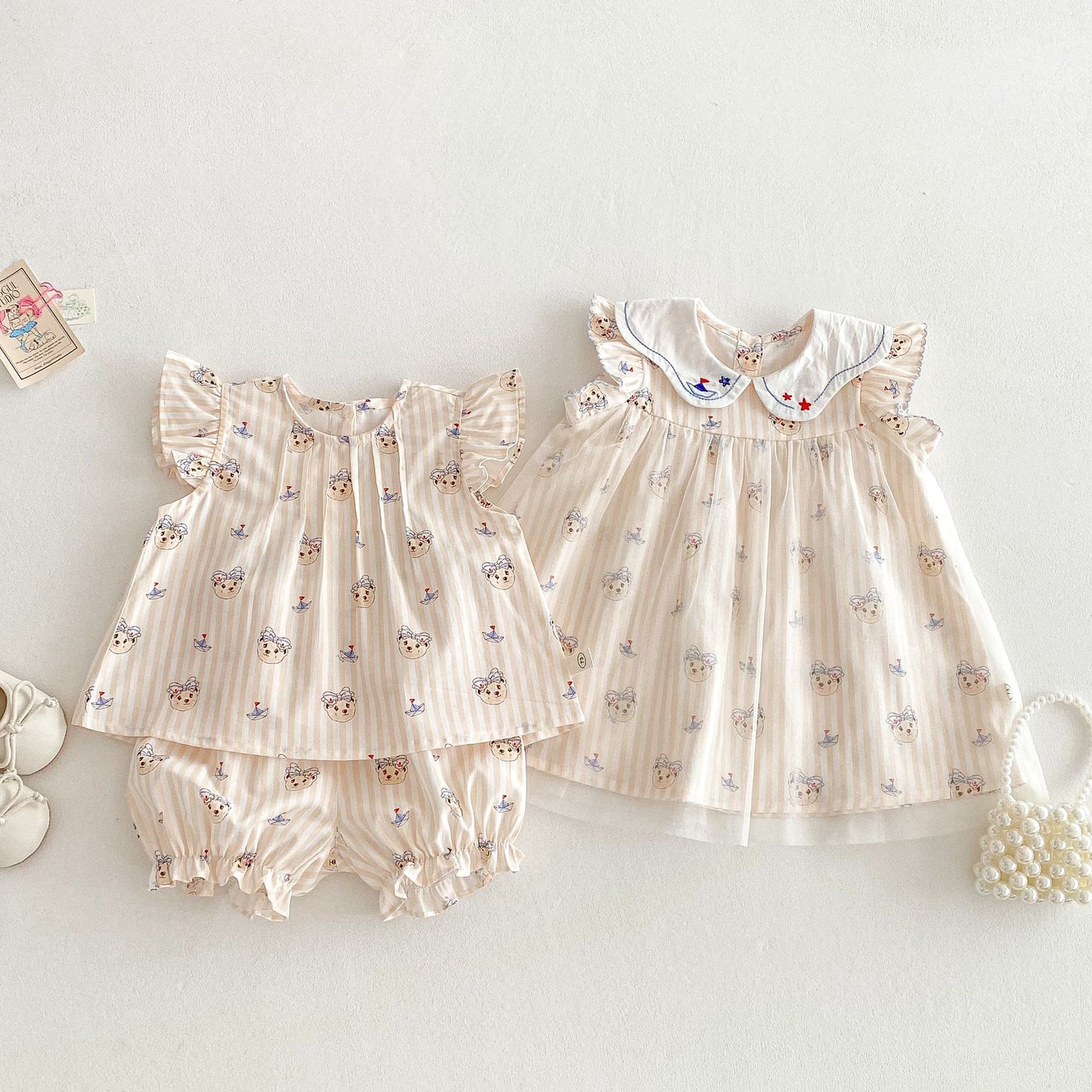 【BABY&KID】夏新作 ベア柄フリルワンピース、セットアップSK061604