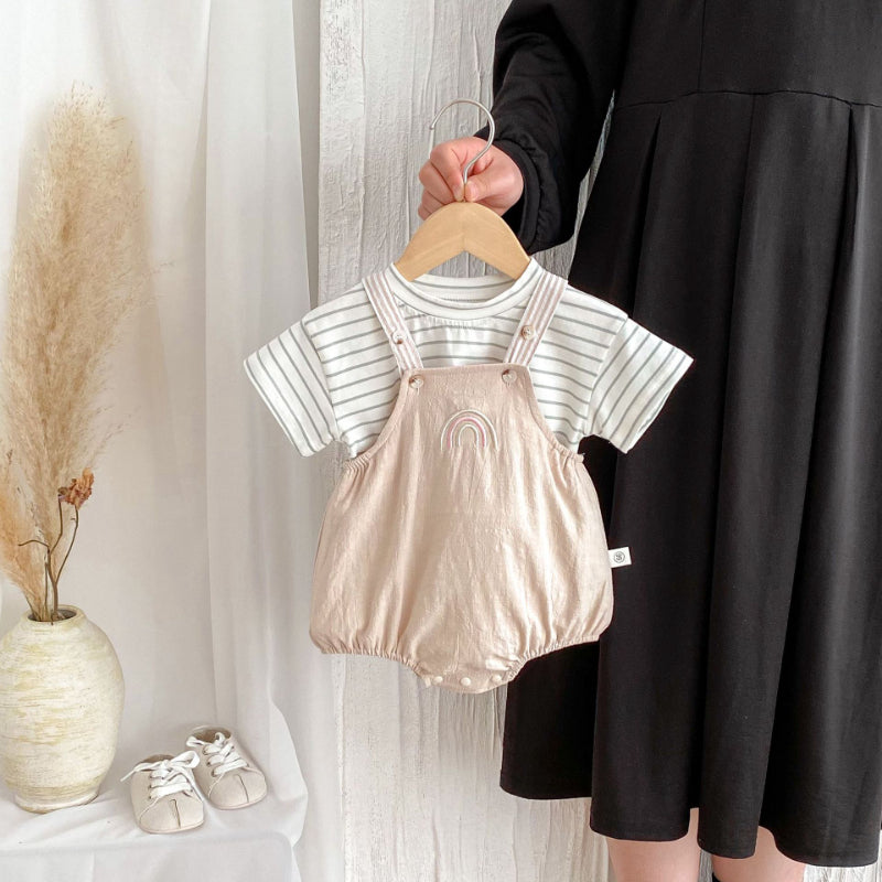 【BABY】夏新作 虹刺繍サロペット、薄手コットン半袖TシャツSK071016