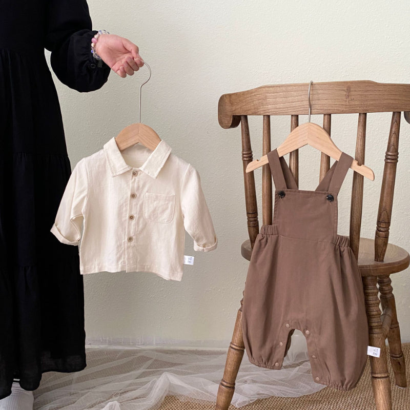 【BABY】ブラウンサロペットロンパース&シャツセットSK092823