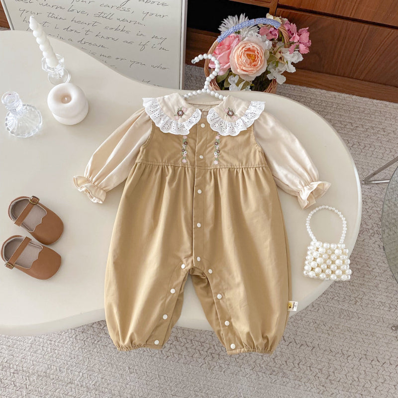 【BABY】花刺繍サロペット&レース襟ブラウスSK092516