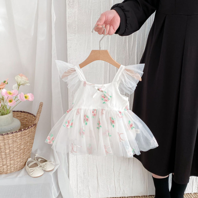 【BABY】夏新作 フラワー刺繍プリンセスロンパースワンピSK081708