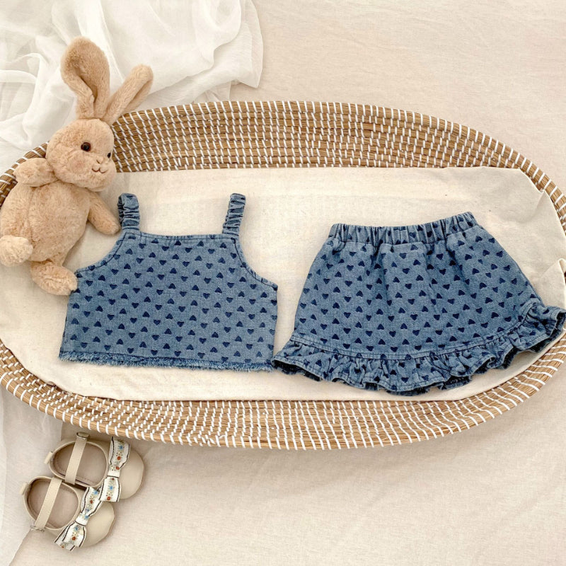 【BABY&KID】夏新作 ハートデニムセットアップSK081527