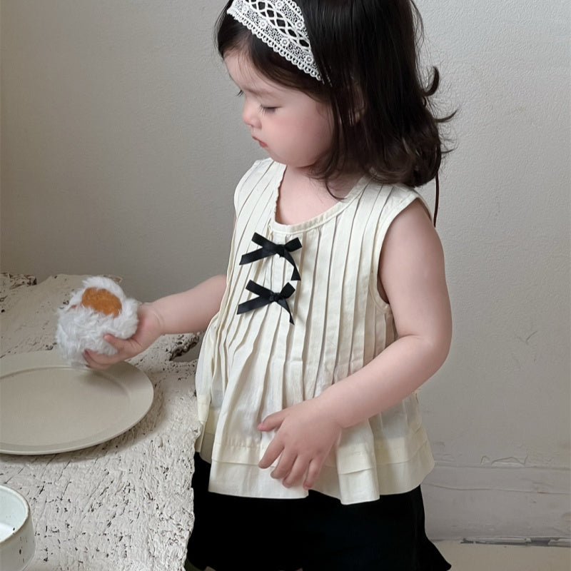 【BABY】夏新作 ダブル蝶結びブラウス、フリルショートパンツSK092219