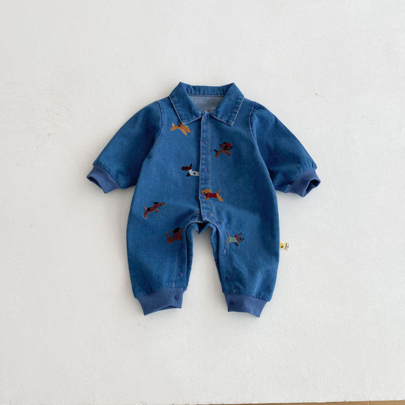 【BABY】アニマル刺繍デニムカバーオールSK100316