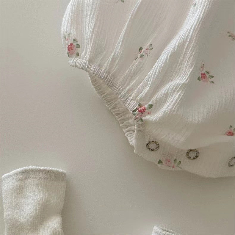 【BABY】夏新作 チェック、フラワーラッフルカラーロンパースSK071601