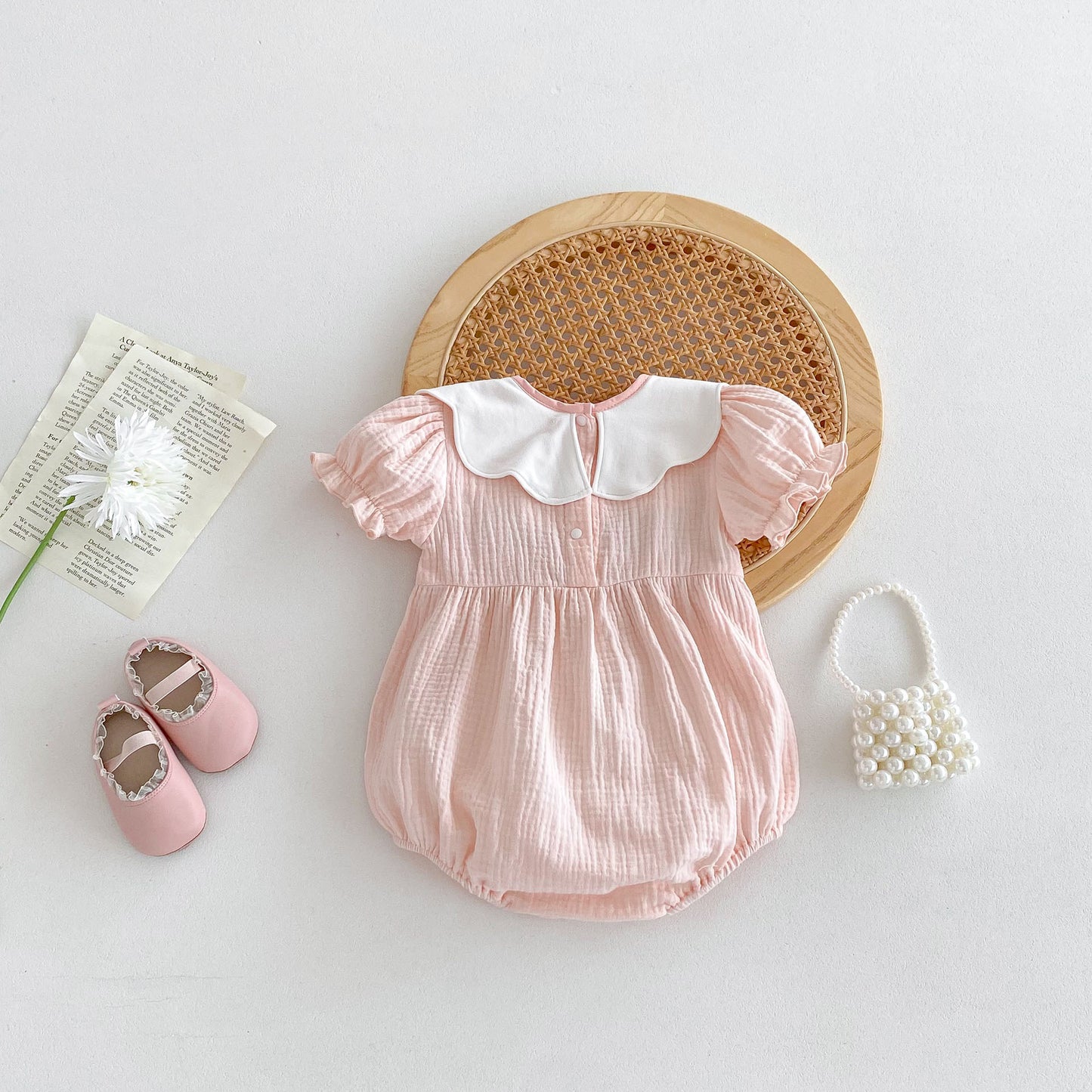 【BABY】夏新作 綿ガーゼ刺繍ロンパースSK090303