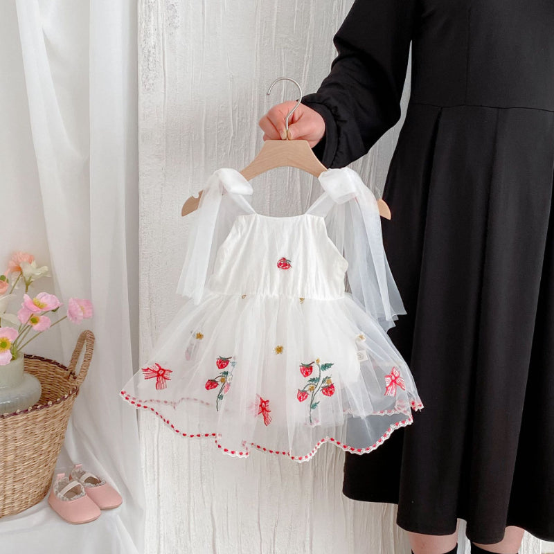 【BABY】夏新作 いちご刺繍リボンロンパースワンピSK081707